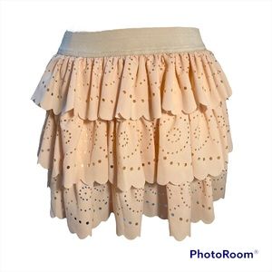 Laser cut eyelet three tiers mini skirt - nude, Size L